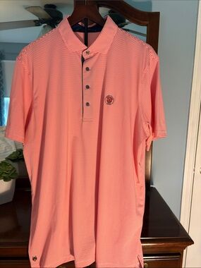 Greyson Coral Pink Micro-Stripe Polo